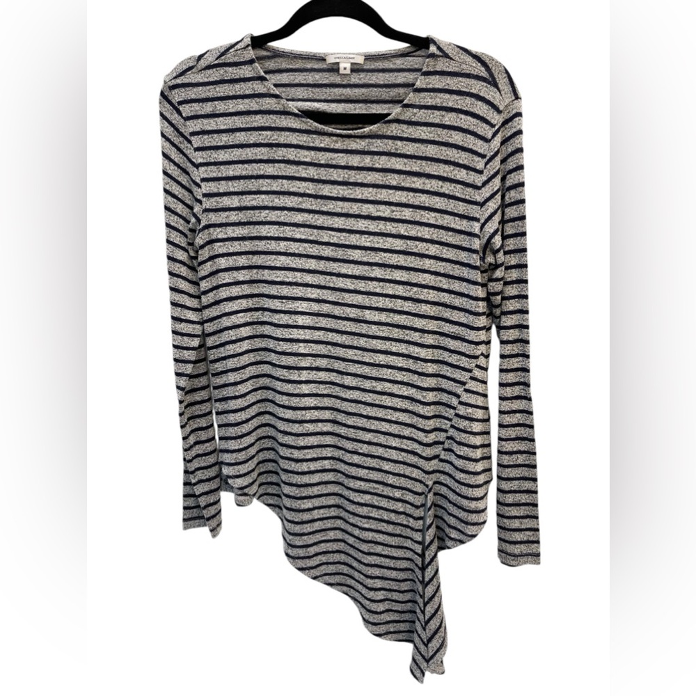 Stella and Dot side tie long sleeve shirt navy & grey striped  medium